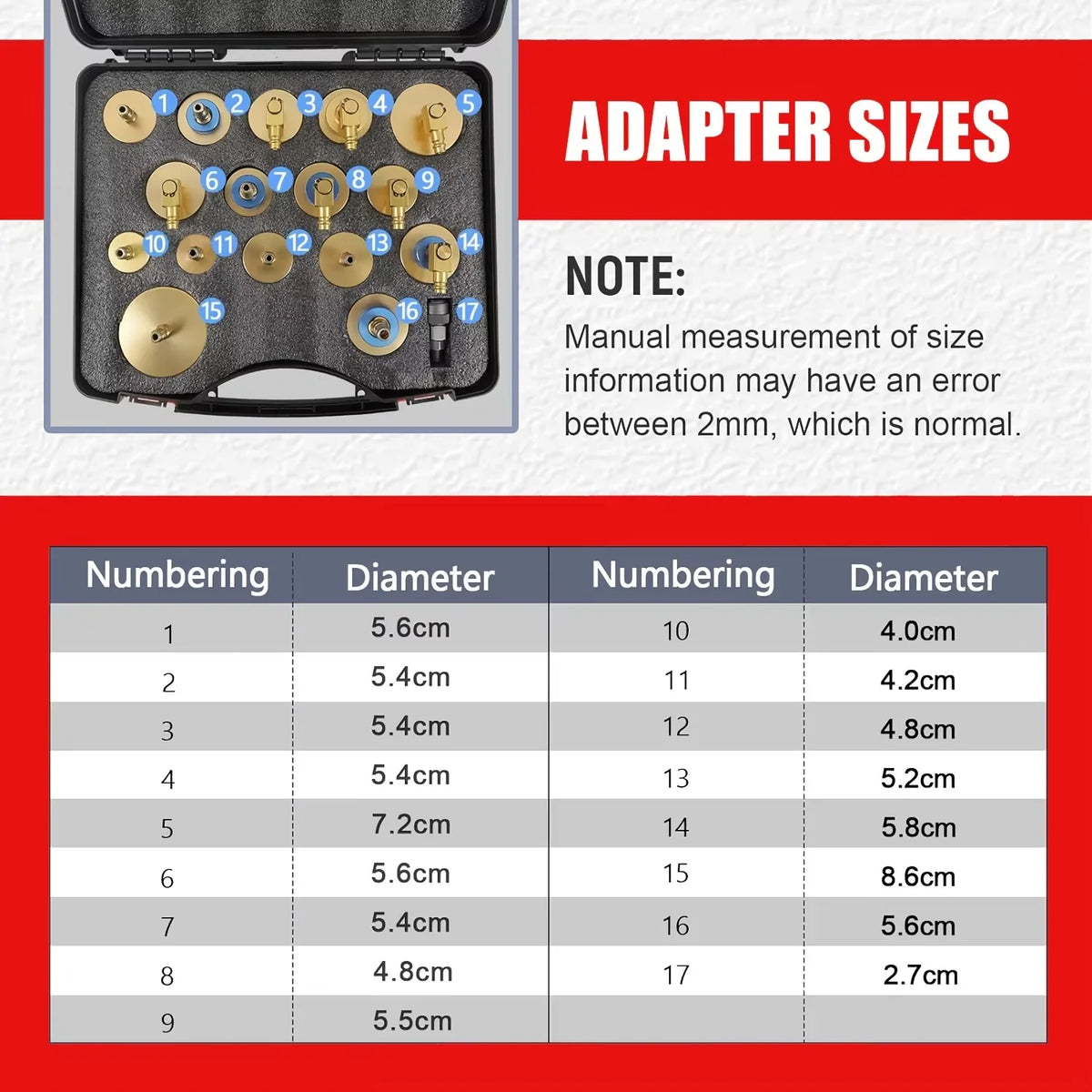 17-Piece Brake Fluid Bleeder Adapter Kit, Master Cylinder Bleeding Tool Set for Brake System Flush and Refill, Compatible with M