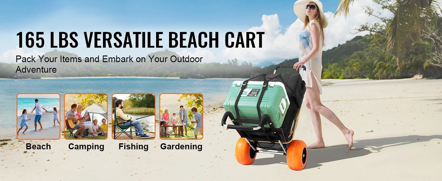 Beach Dolly Cart with Big Sand Wheels 165lb Folding Cargo Carrier