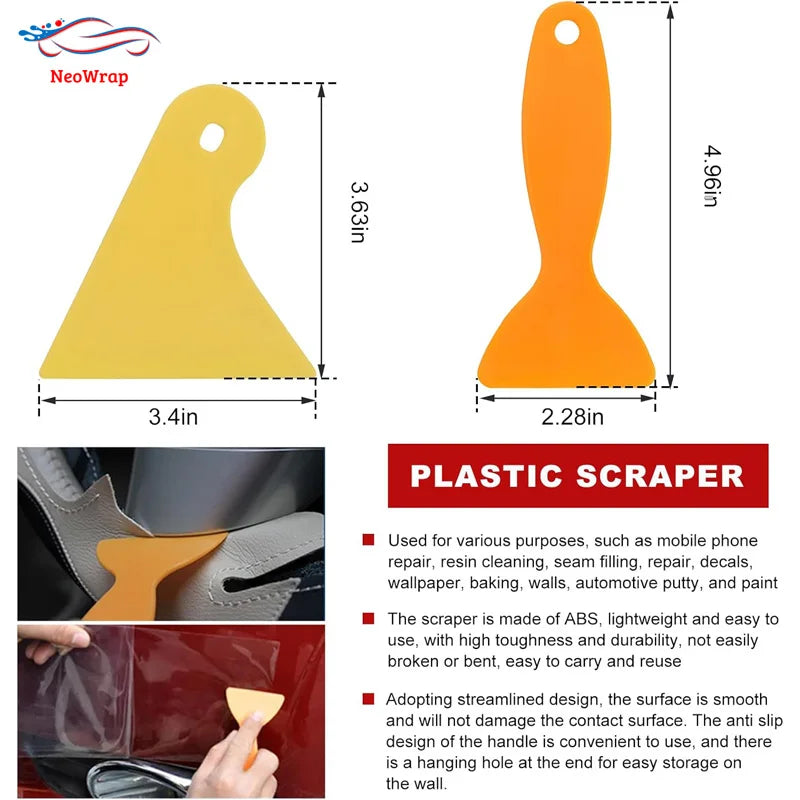 Car Film Wrapping Tool Kit Window Tinting Tools Vinyl Wrap Felt Squeegee Wrap Stick Vinyl Cutter Utility Knife Plastic Scraper