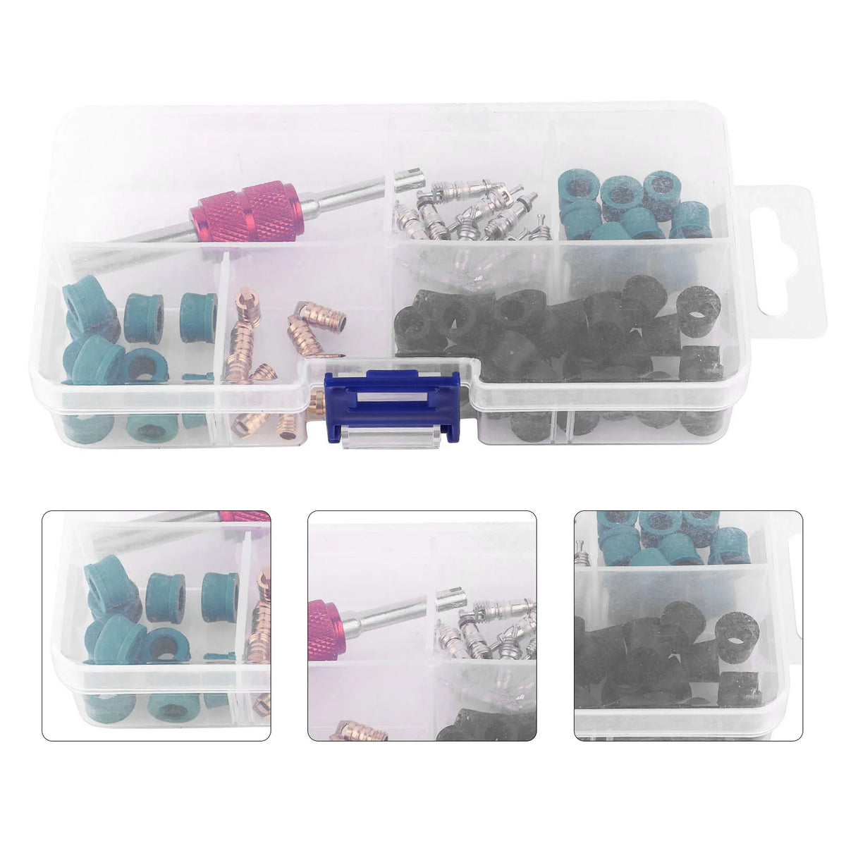Valvola Kit per condizionatore Kit di riparazione Strumento di riparazione Cuori di valvola Guarnizioni O-ring Valvole Strumenti chiave per valvole
