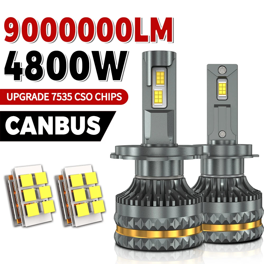 9000000LM H7 Canbus żarówki LED 4800W H4 H11 H1 9005 HB3 9006 HB4 H13 9004 9007 Turbo reflektory samochodowe 12V 24V światła samochodowe