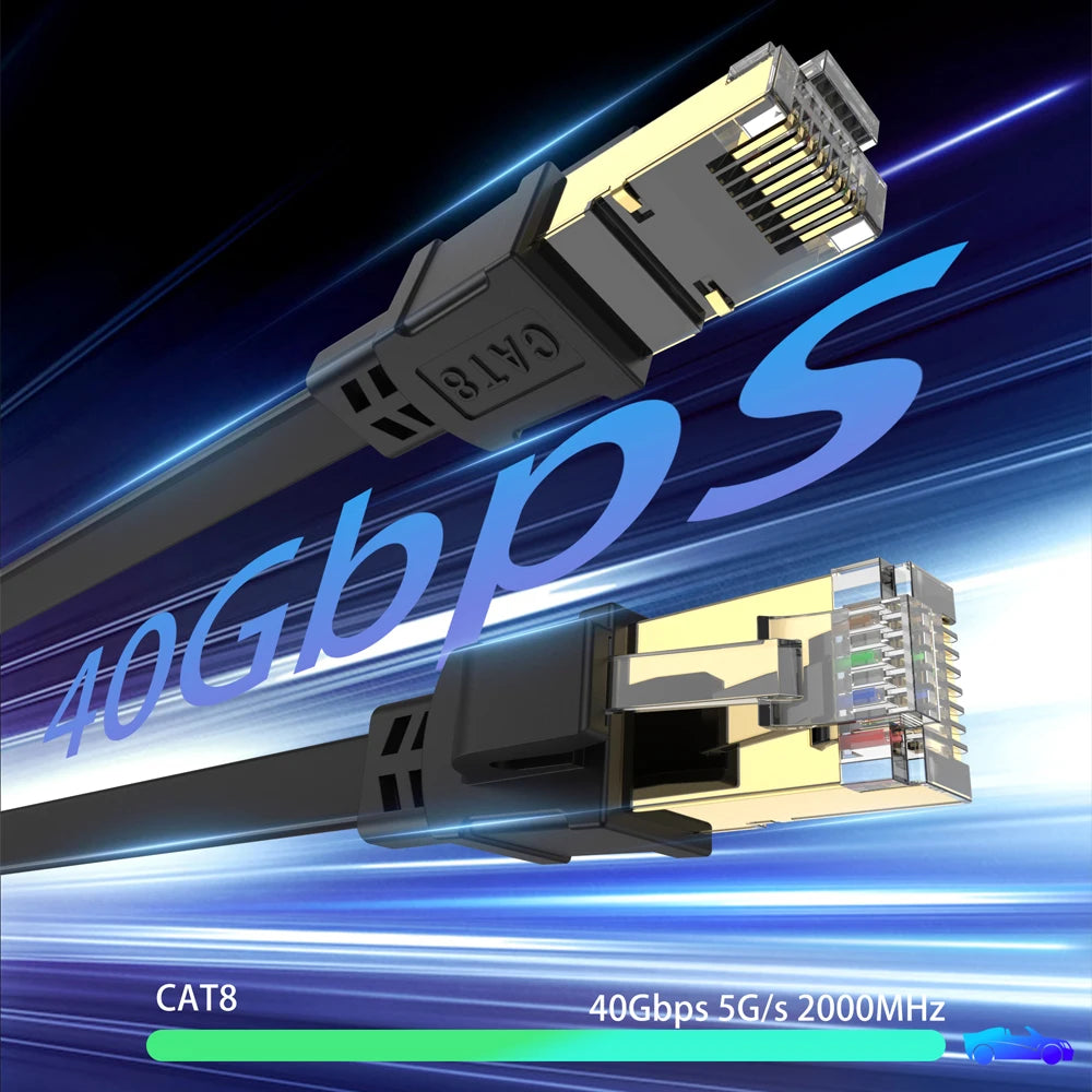 Flat Cat8 RJ45 Ethernet Cable - Length Options