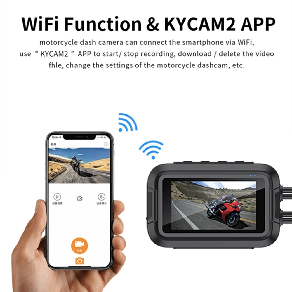 Dual 1080P Motorcycle Dash Cam Front Rear WiFi GPS Recorder