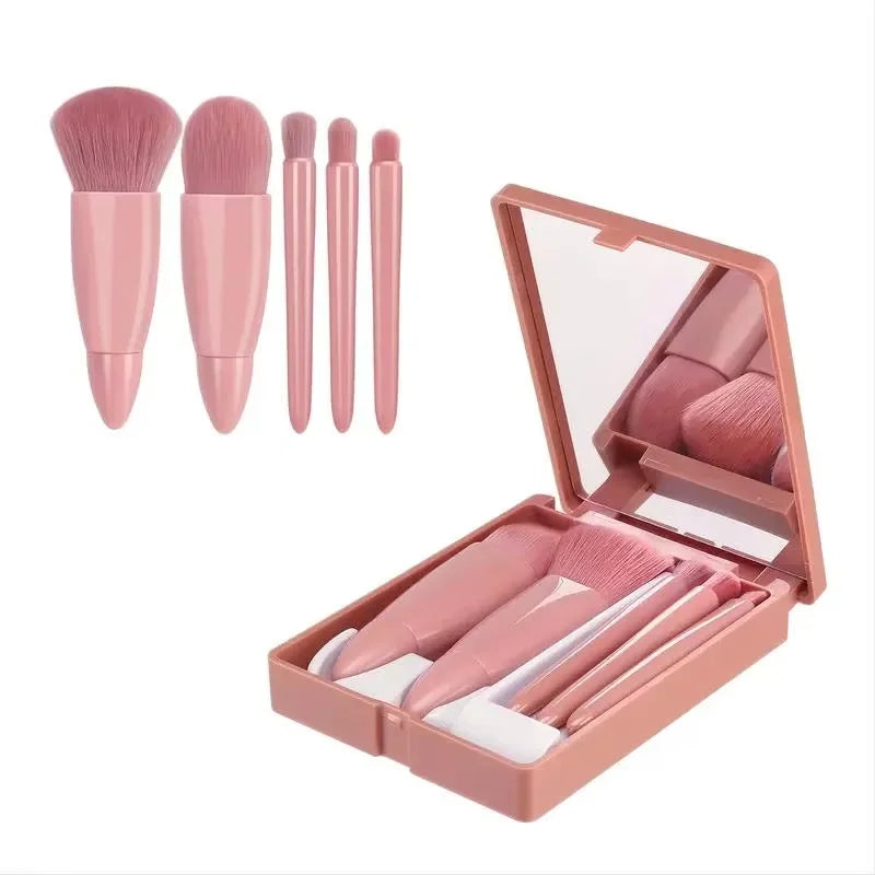 5pcs Travel Size Makeup Brushes Set Mini Makeup Brushes, Small Complete Function Cosmetic Brushes Kit With Case And Mirror5pcs T 