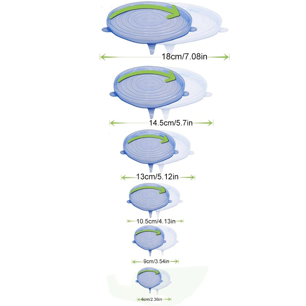 6Pcs Food Grade Silicone Preservation Cover Reusable Airtight Food Universal Dish Stretch Round Lids For Kitchen Accessories 