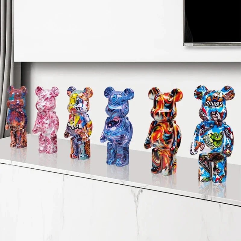 27cm/10Inches Graffiti Bear Figurine Home Decor Animal Abstract Ornament Storage Money Jar Modern Room Sculpture Table Decor 