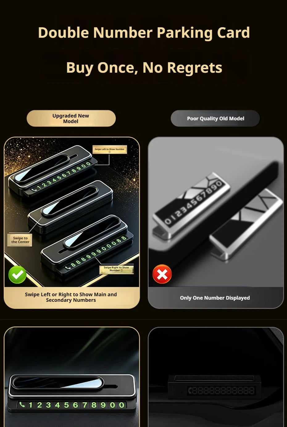 SEAMETAL Mini Portable Phone Number Plate Dual Number Luminous Fluorescent Large Digits Heat Resistant Temporary Parking Card