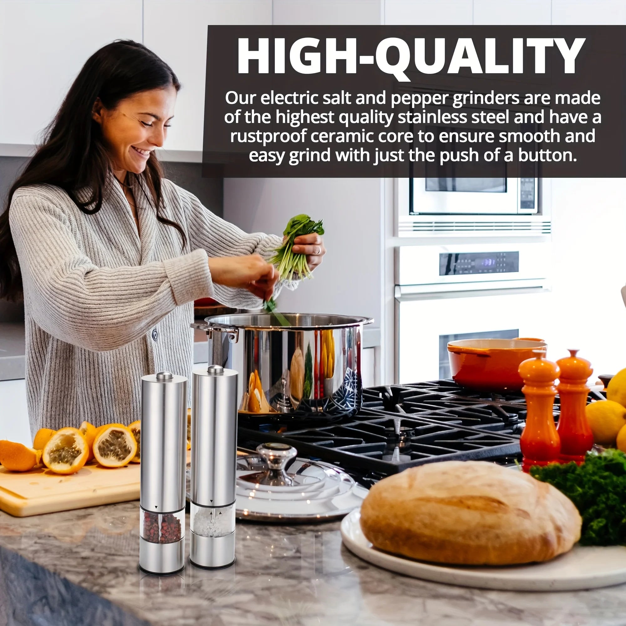 Electric Salt Pepper Grinder Set One Handed Operation Stainless Steel Spice Mill With Light Automatic Pepper Grinde for Kitchen 