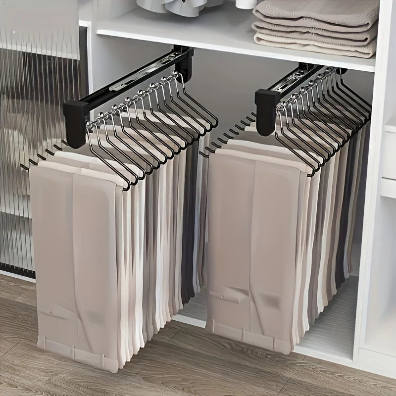 1pc Pull-Out Clothes Storage Rod Adjustable Foldable Metal Hanging Rail for Wardrobes Space-Saving Organizer Drying Racks 