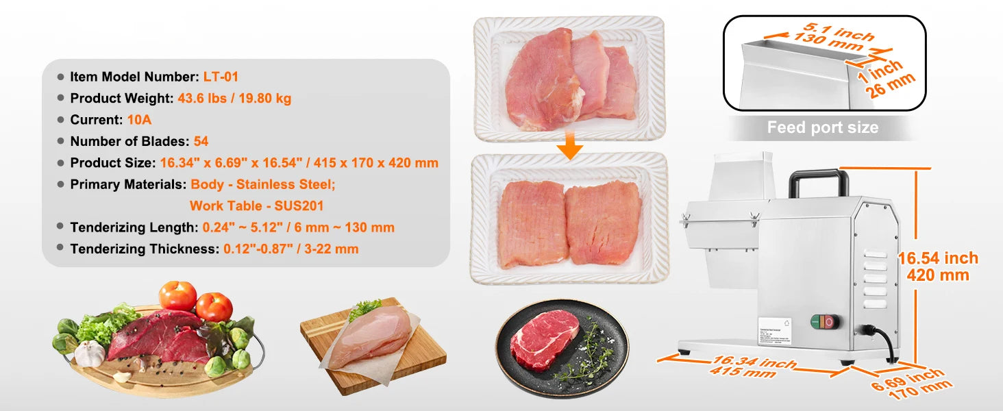 Commercial Electric Meat Tenderizer 54-Blade 450W High Output Machine