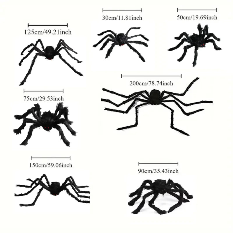 Halloween Big Plush Spider Horror Halloween Decoration Party Prop Outdoor Giant Spider Decor 30-200cm Chamber Prank Black Spider 