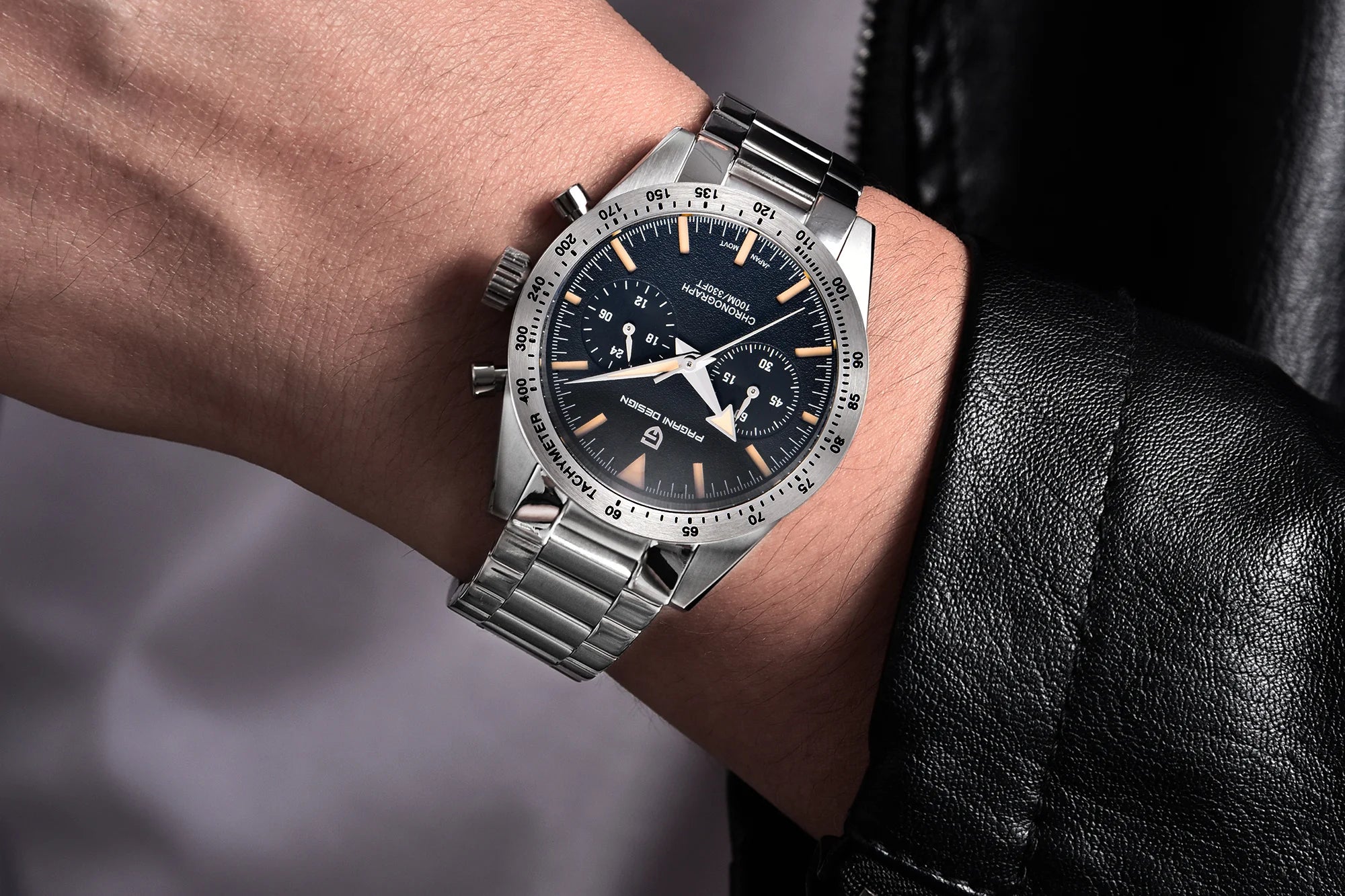 Herre Retro Pilot Chronograph Ur Rustfrit Stål 10Bar Vandtæt