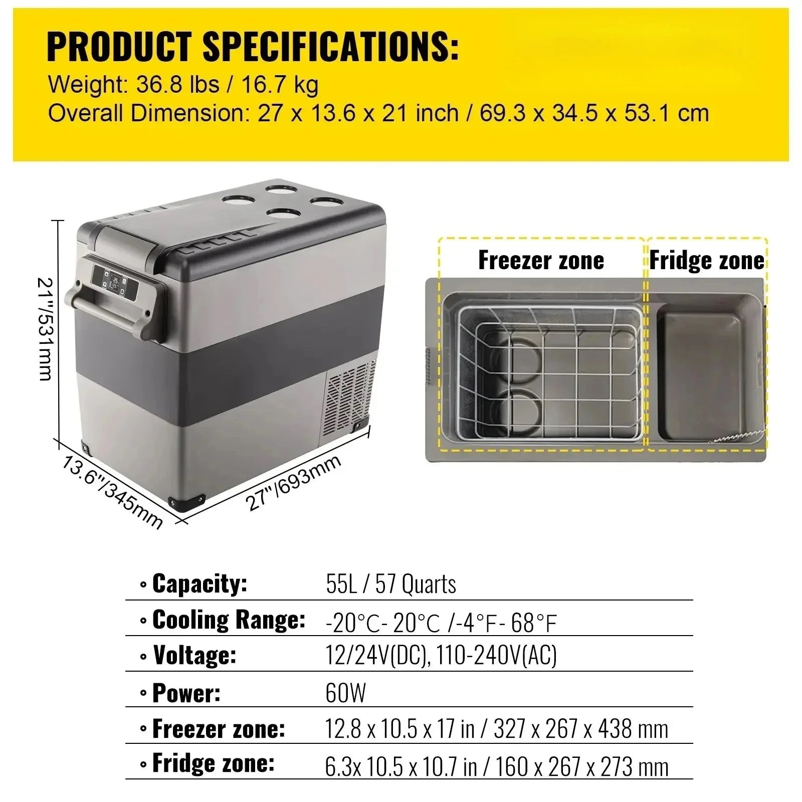 Portable 12V Car Refrigerator Freezer with Fast Cooling -20℃ to 50℉