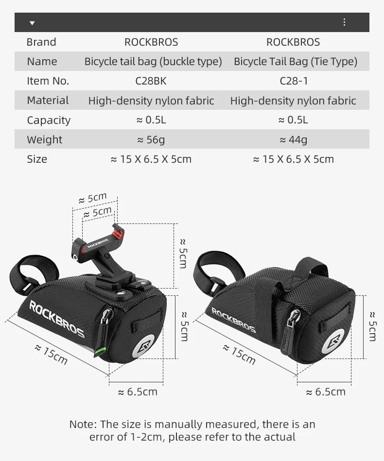 Compact Bike Saddle Bag with Reflective Design & Tool Storage