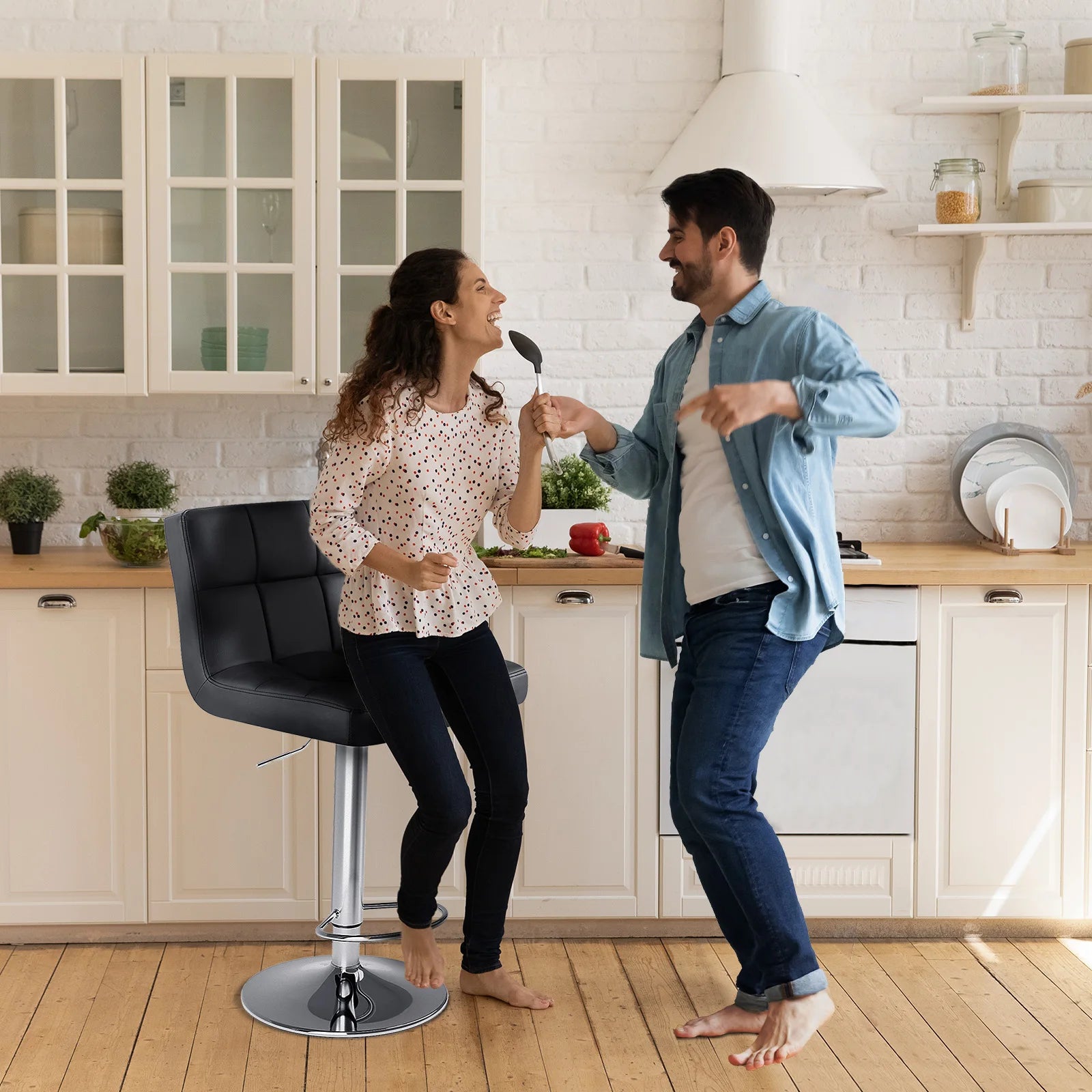 Ensemble de 2 tabourets de bar hauteur comptoir en cuir PU avec dossier