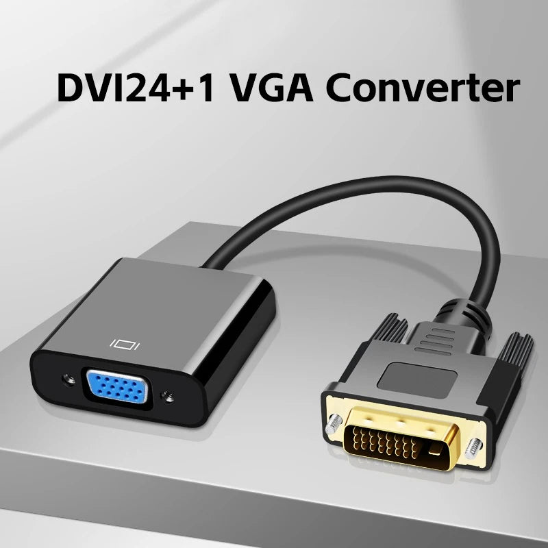 Full HD 1080P адаптер DVI към VGA, DVI-D мъжки към VGA женски адаптер, кабелен преобразувател 24+1 25Pin към 15Pin за компютър и монитор