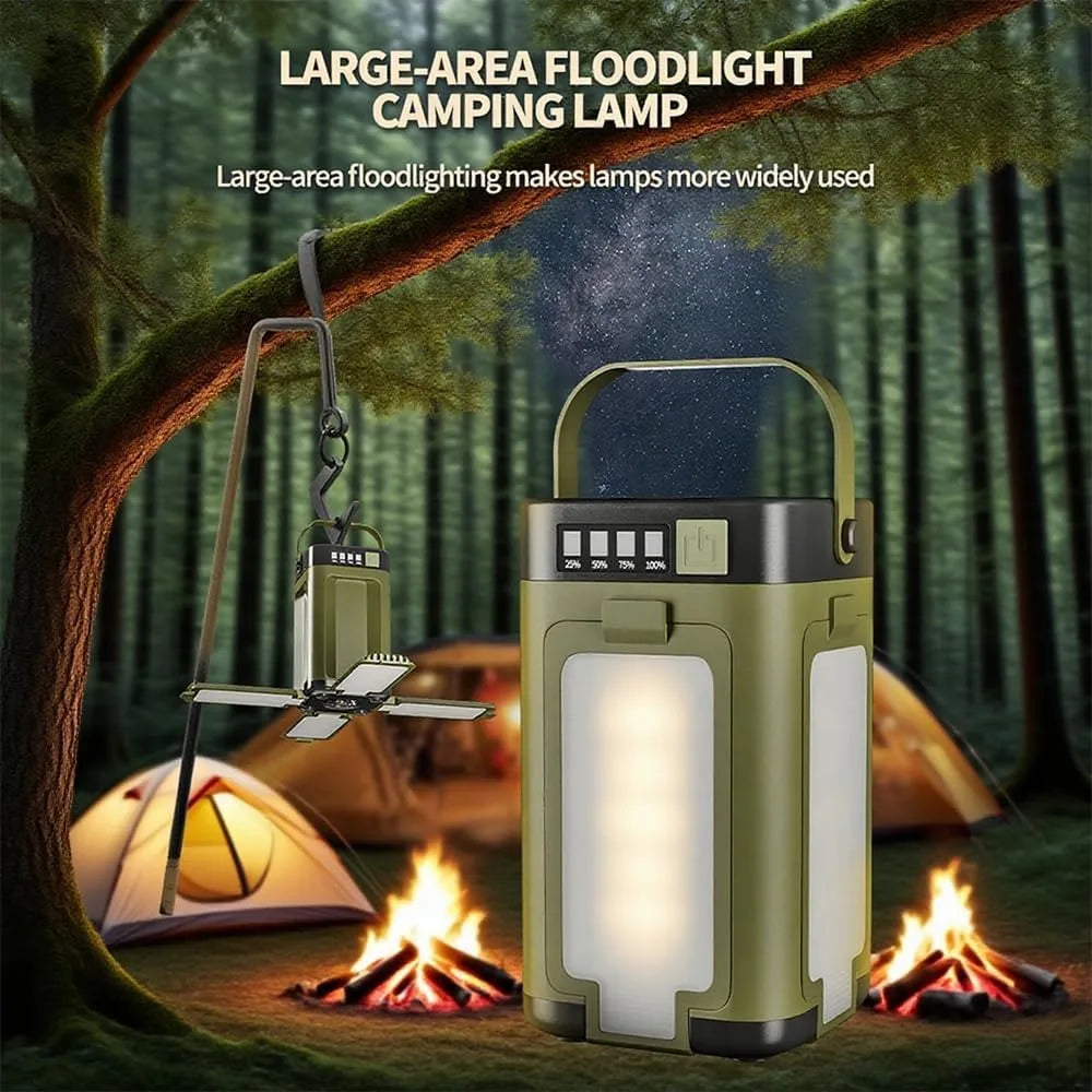 Lanternă pliabilă de camping cu 4 foi, solară, reîncărcabilă, lumină de urgență