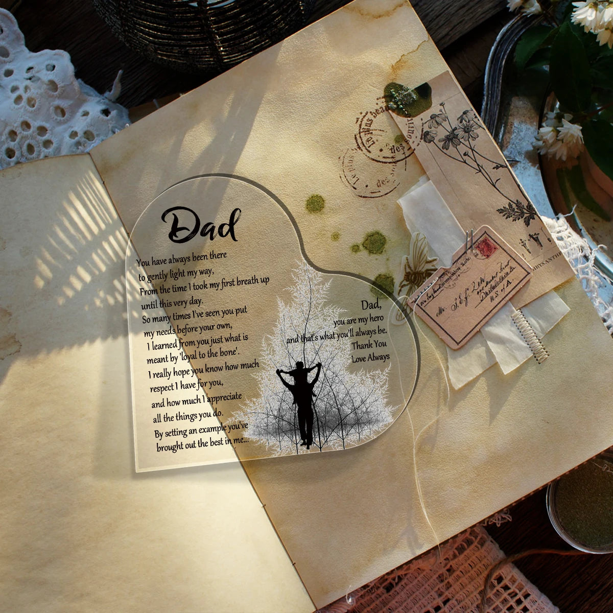 1-3PCS Heart Shape Acrylic Plaque for Dad Birthday Father's Day Thankful Quote Blessed Wish Memorial Keepsake Gift Thank you Dad