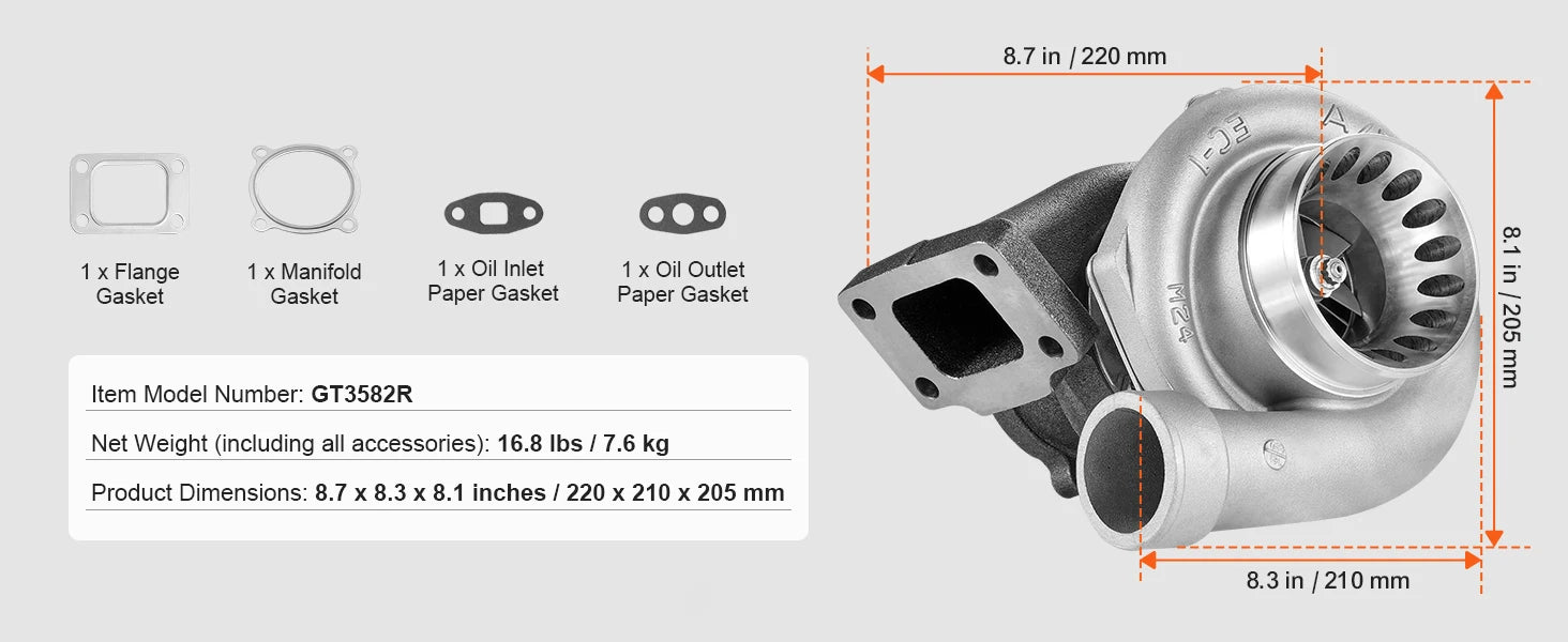 Turbolader-Kit für 2,5–6,0L Motoren mit Dichtungen & Legierungs-Laufrad