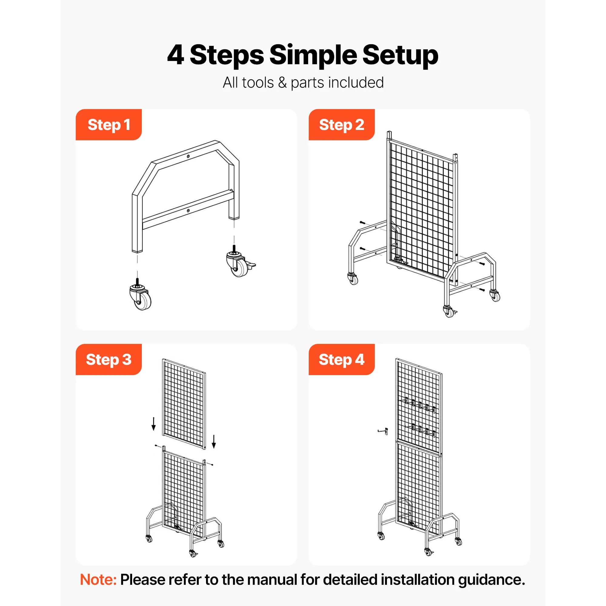 Rolling Grid Wall Display Panel with Hooks and Wheels