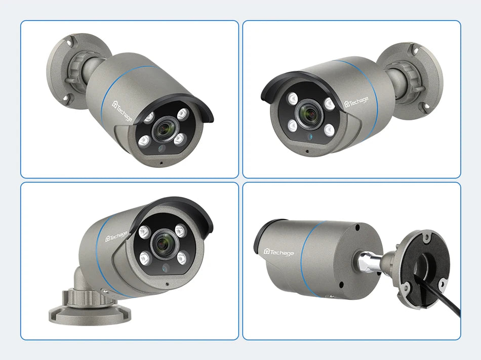 Techage 8MP 5MP 4MP 4K PoE IP Caméra H.265 Détection humaine AI Audio bidirectionnel Extérieur CCTV Surveillance ONVIF XMEYE