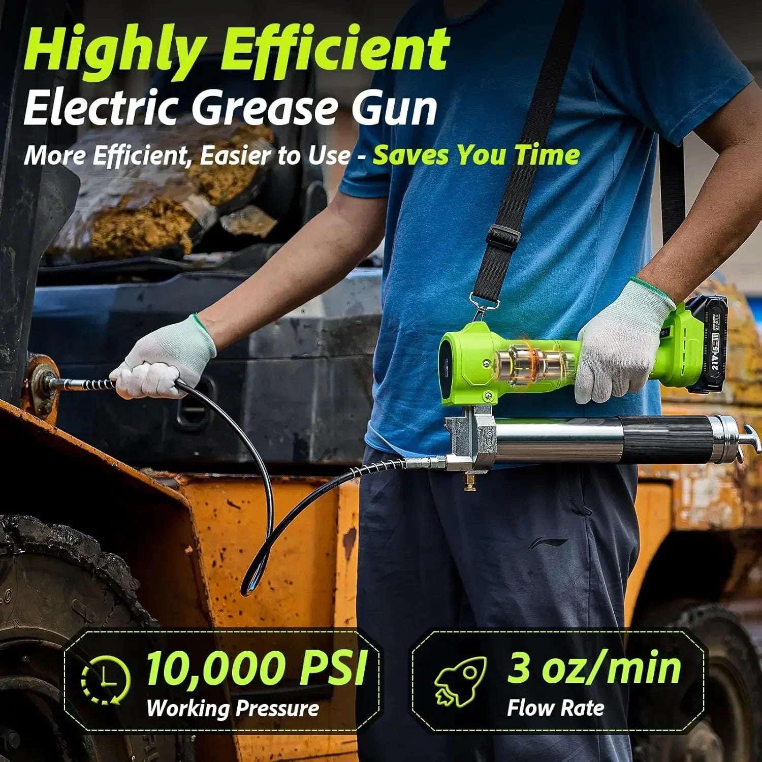 Cordless Electric Grease Gun Kit, 10,000 PSI with 39.4" Hose