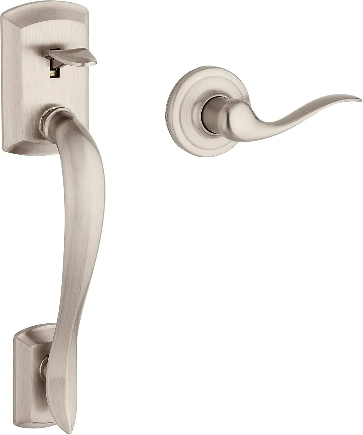 Front Door Handle Set with Reversible Lever, Satin Nickel Finish