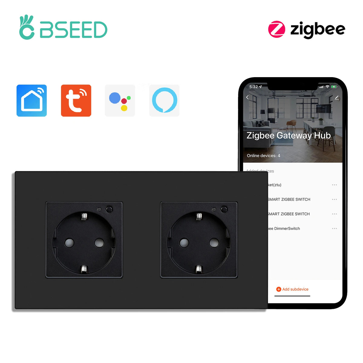  Enchufe inteligente Zigbee de pared – simple, doble o triple