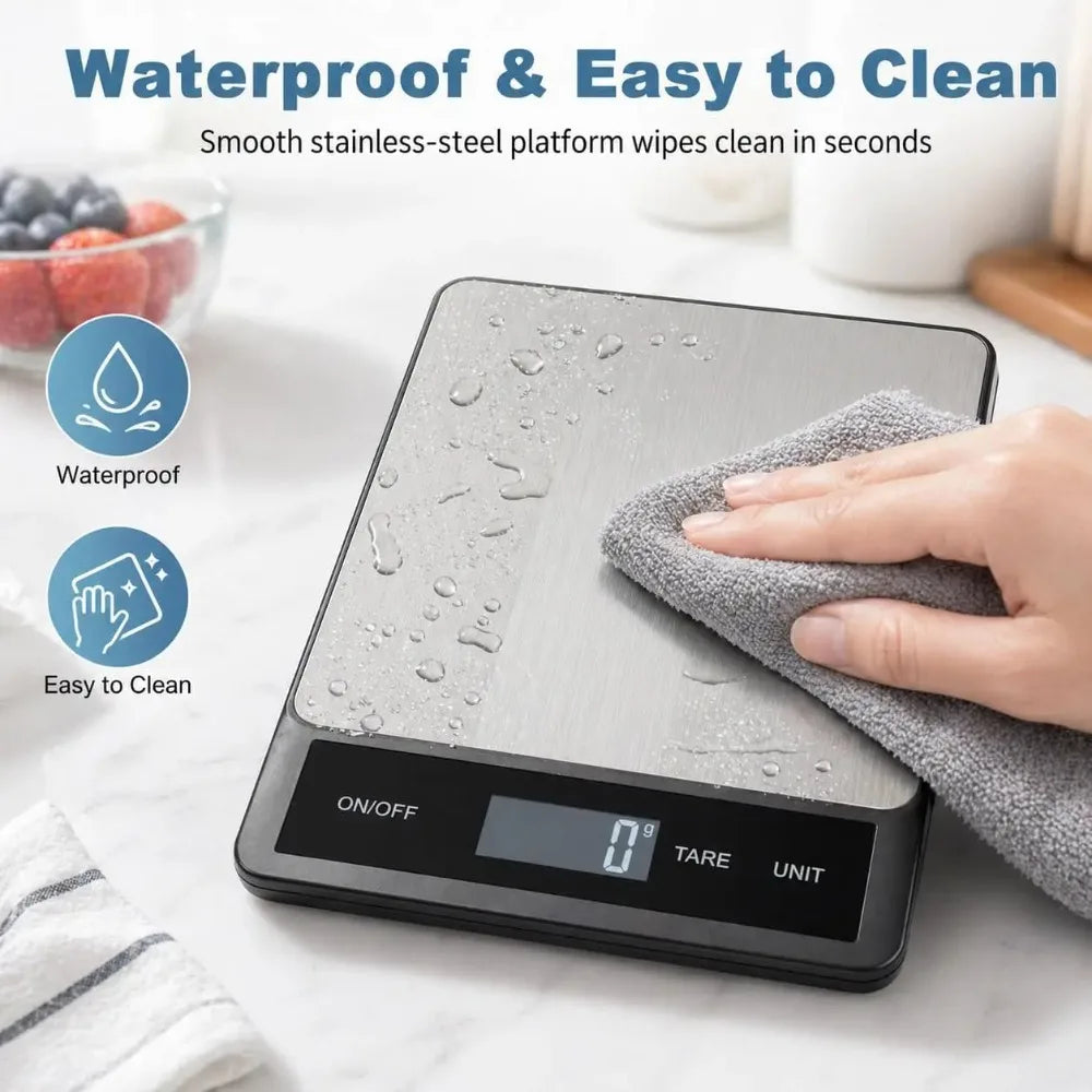 Waterproof Digital Kitchen Scale 10kg 1g with LCD Backlit Display