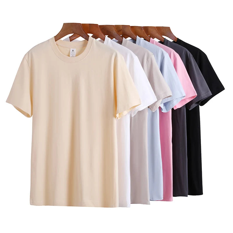 230g Men's Oversized Thick Round Neck T-shirt Summer Short Sleeved T-shirt Pure Cotton Solid Color Top Casual Versatile T-shirt 