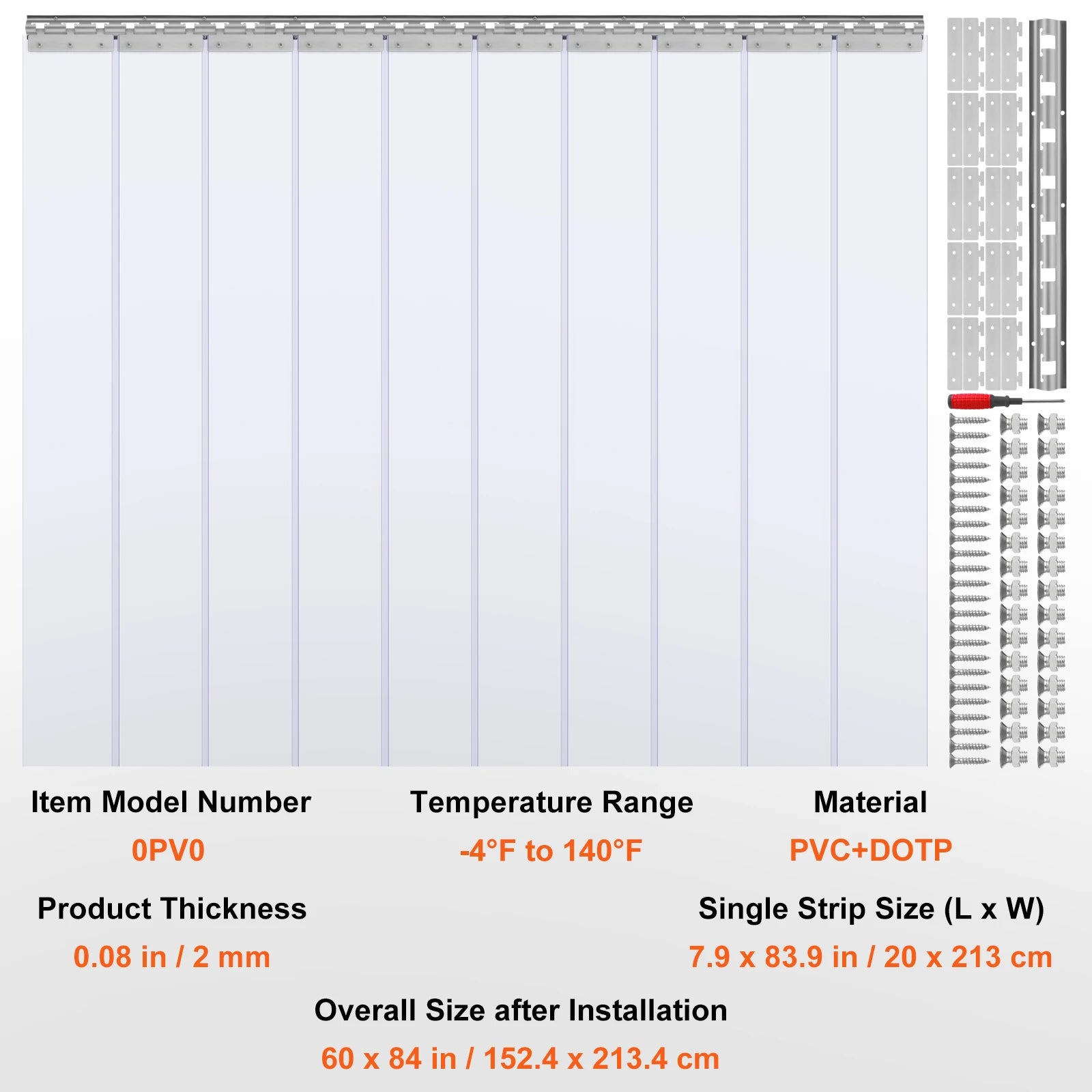 SucceBuy PVC klare strimmelgardin 84" x 38"/48"/60" Plastsluddreddende dør-/fryseskabe gardinhængsler til lager og hjem