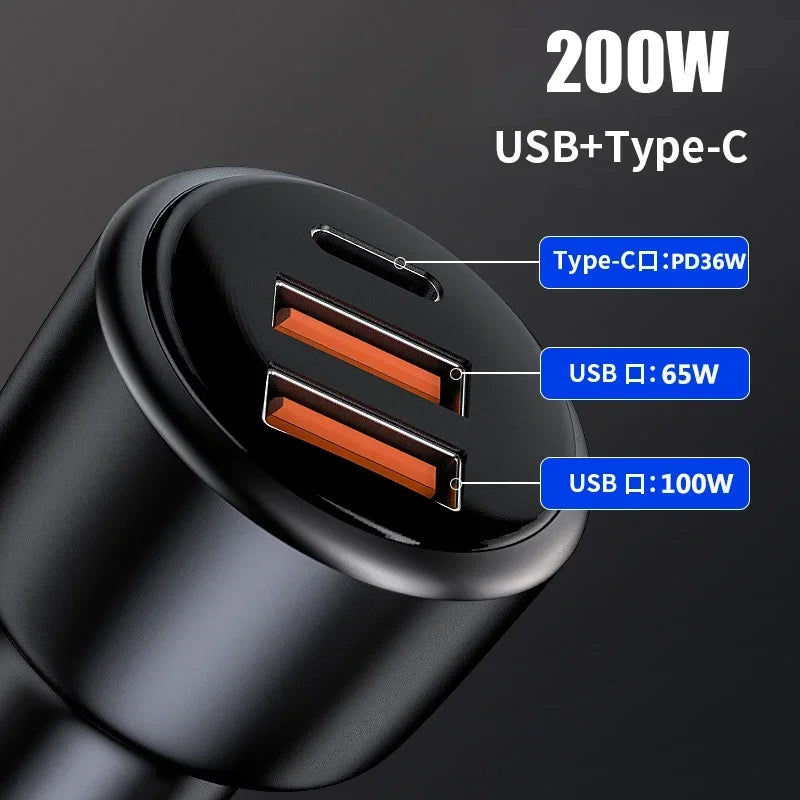 Three-Port USB Car Charger, 2 USB-A and 1 USB-C