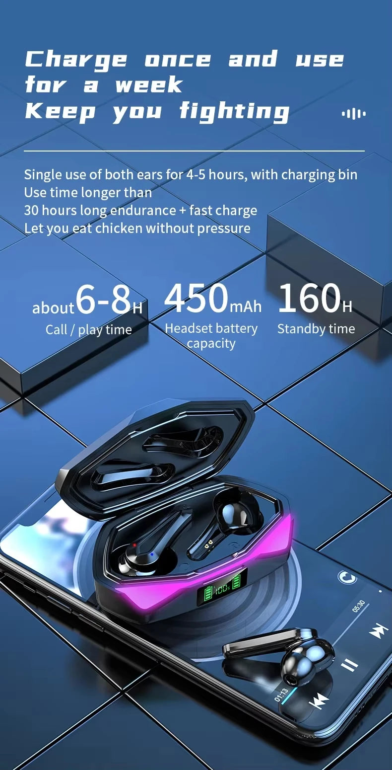 Bluetooth TWS Gaming Earphones with Low Latency and Mic
