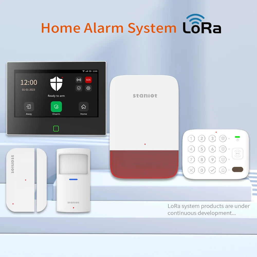 16|Staniot Versión Lora de 7 pulgadas Sistema de alarma para el hogar inalámbrico Alcance de transmisión de 500m WiFi 4G Sirena integrada. Alarma inteligente