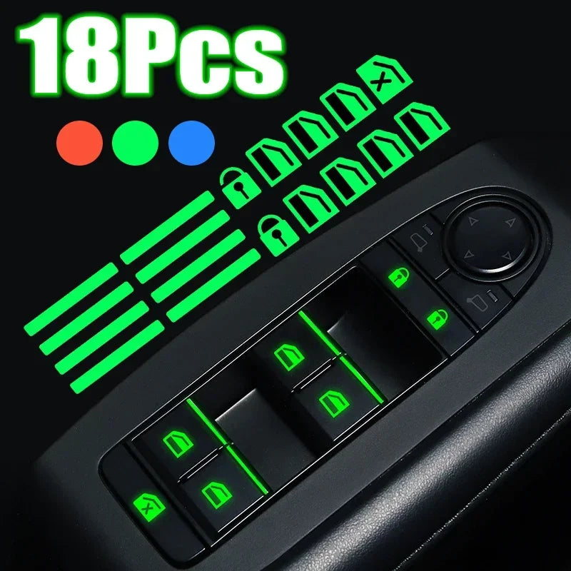 18-Piece Luminous Car Window Button Sticker Set