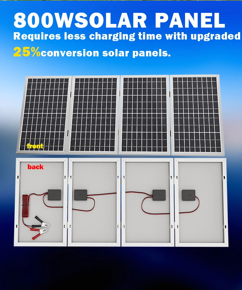 800W solárny panel Skladací rám Odolný, Prenosný solárny panel Dizajn pre kempovanie, vozidlo RV a núdzový prúd