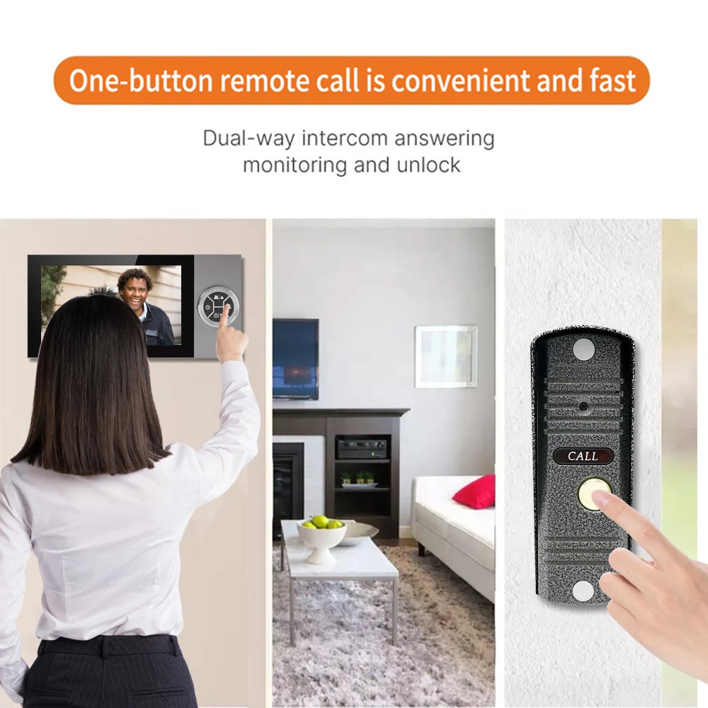 7 Pouces 4-Filaire AHD WIFI Video Portier Intercom 1080P HD Visible Doorbell avec application Tuya Contrôle à distance et Visualiseur d’interstice