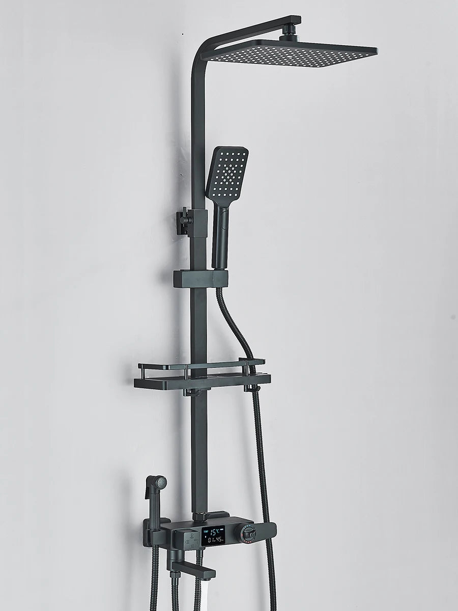 Black Digital Display Thermostatic Shower Faucet Set