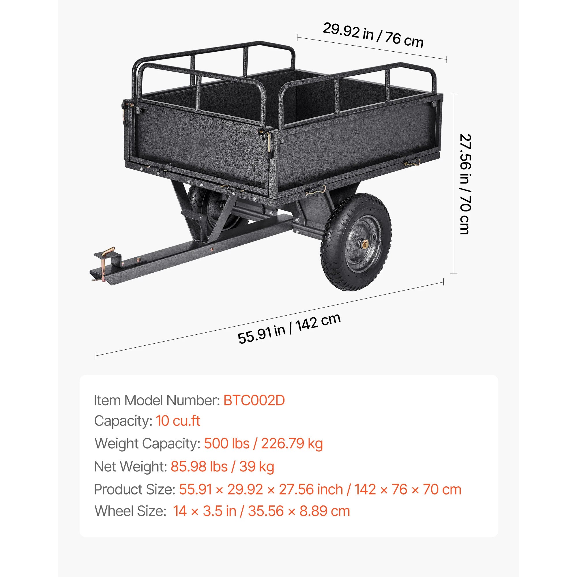 SucceBuy Garden Utility Trailer 17Cu.Ft&600lbs Capacity ATV UTV Trailer Tow Behind Steel Dump Cart with 16" Tires for Lawn Mower