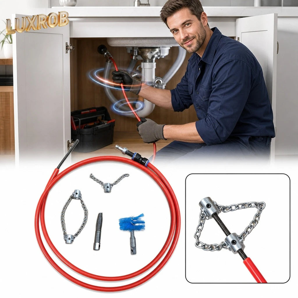 Flexible Drain Cleaning Tool Kit with Attachments for Tough Clogs