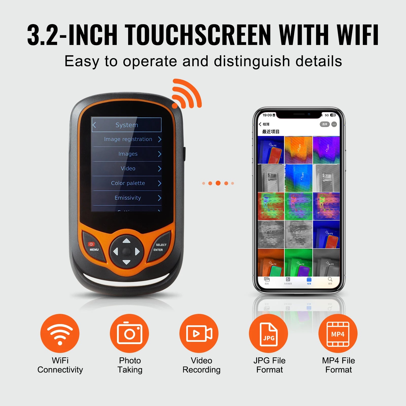 Vrecková termovízna kamera 256x192 s WiFi a 3,2" dotykovým displejom