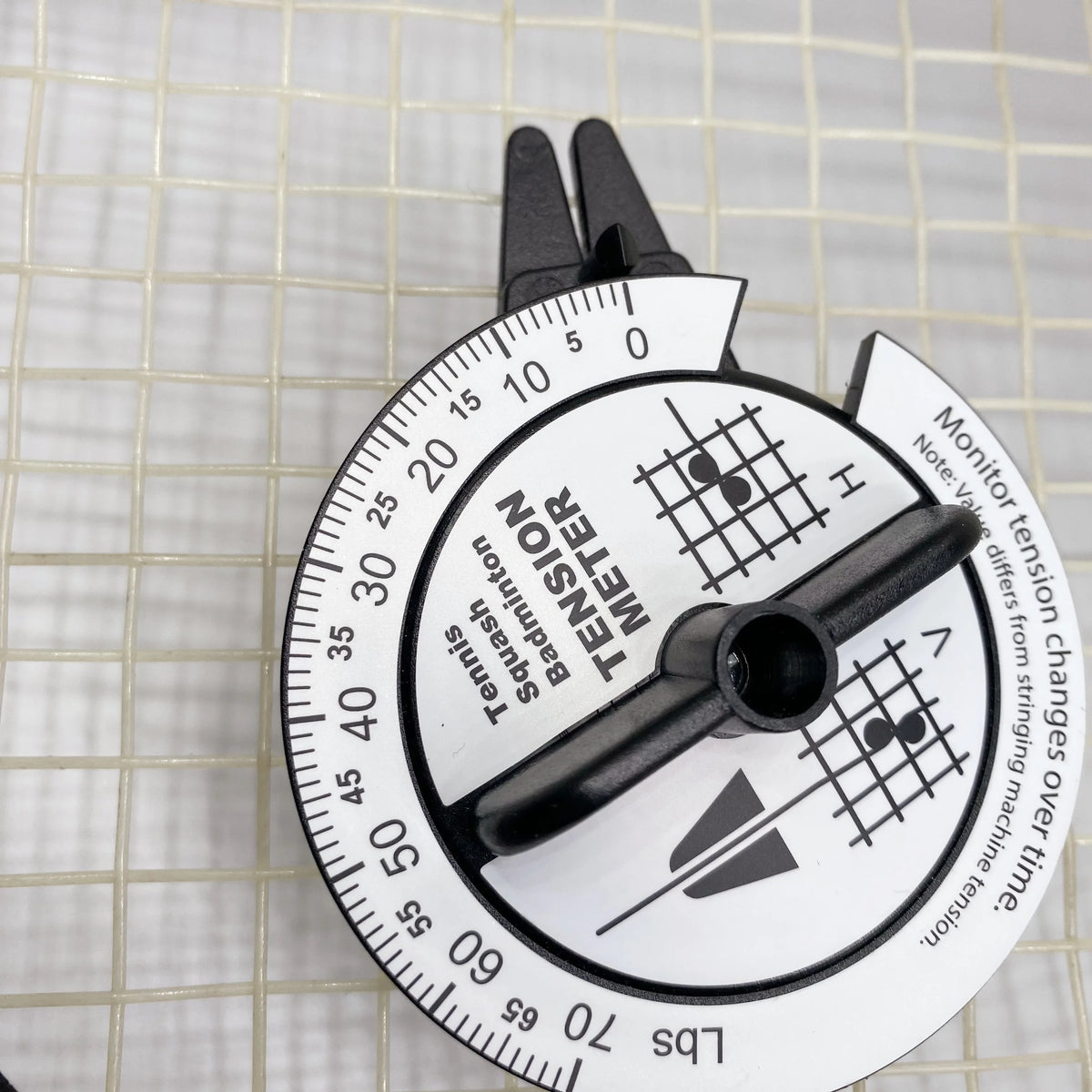 Tester napnutia strún na rakete, verzia v kg alebo lb