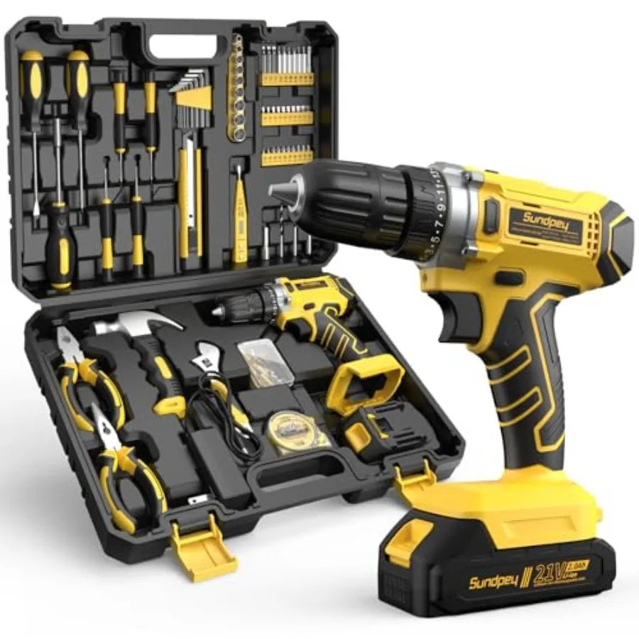 Sundpey 170-Piece Home Repair Tool Kit with 21V Drill