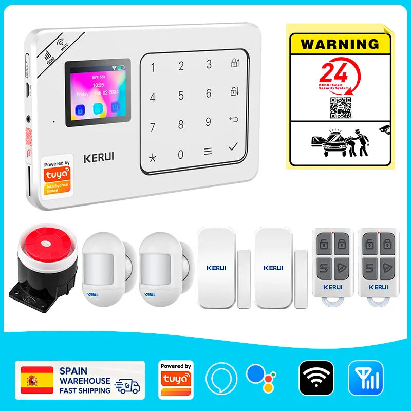 ES Delivery KERUI domáci alarm WiFi GSM alarmný systém kompatibilný s Tuya Smart 433MHz Ochrana domova Alexa PIR pohybový senzor
