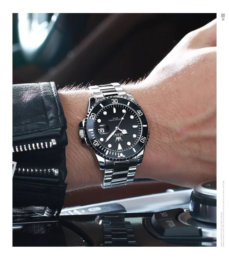 OLEVS Top Original Men Quartz Watch Green Waterproof Watch for Men Stainless Steel Quartz Men Luxury Watch Luminous Wristwatch 