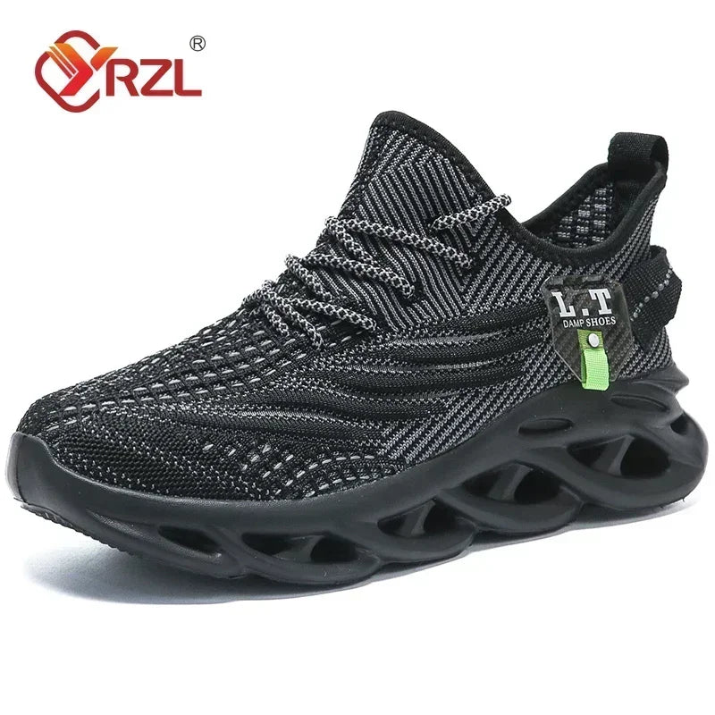YRZL Men Sports Running Black Jogging Shoes Casual Sneakers Outdoor Breathable Mesh Women Light Shock-absorption Black Tennis 