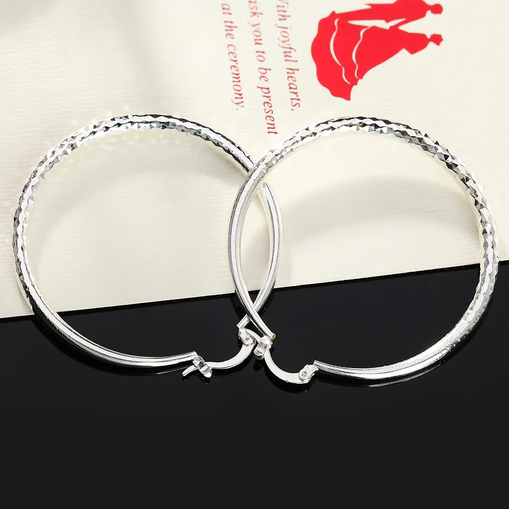 Charms fine 925 Sterling Silver 5CM circle hoop Earrings for Women fashion Pretty wedding party Jewelry Holiday gifts 