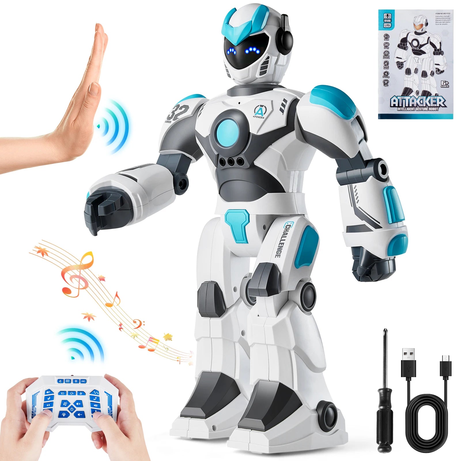 Jouet Robot Intelligent RC avec Contrôle Vocal, Gestes et Programmation