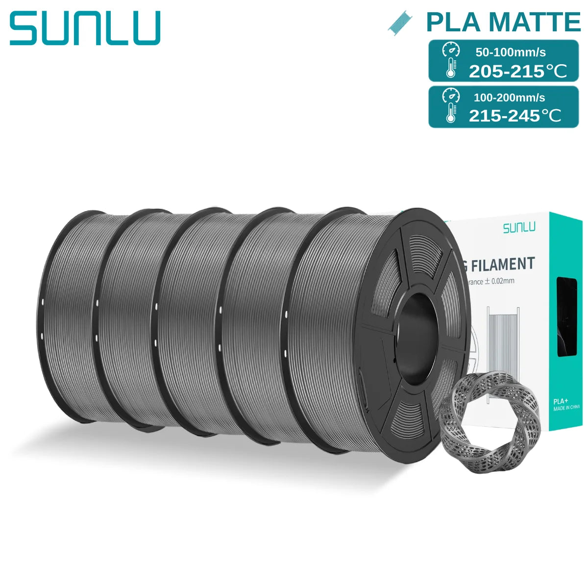 SUNLU PLAmatte 1.75mm 3D Filament – Matte Finish & Precision Printing