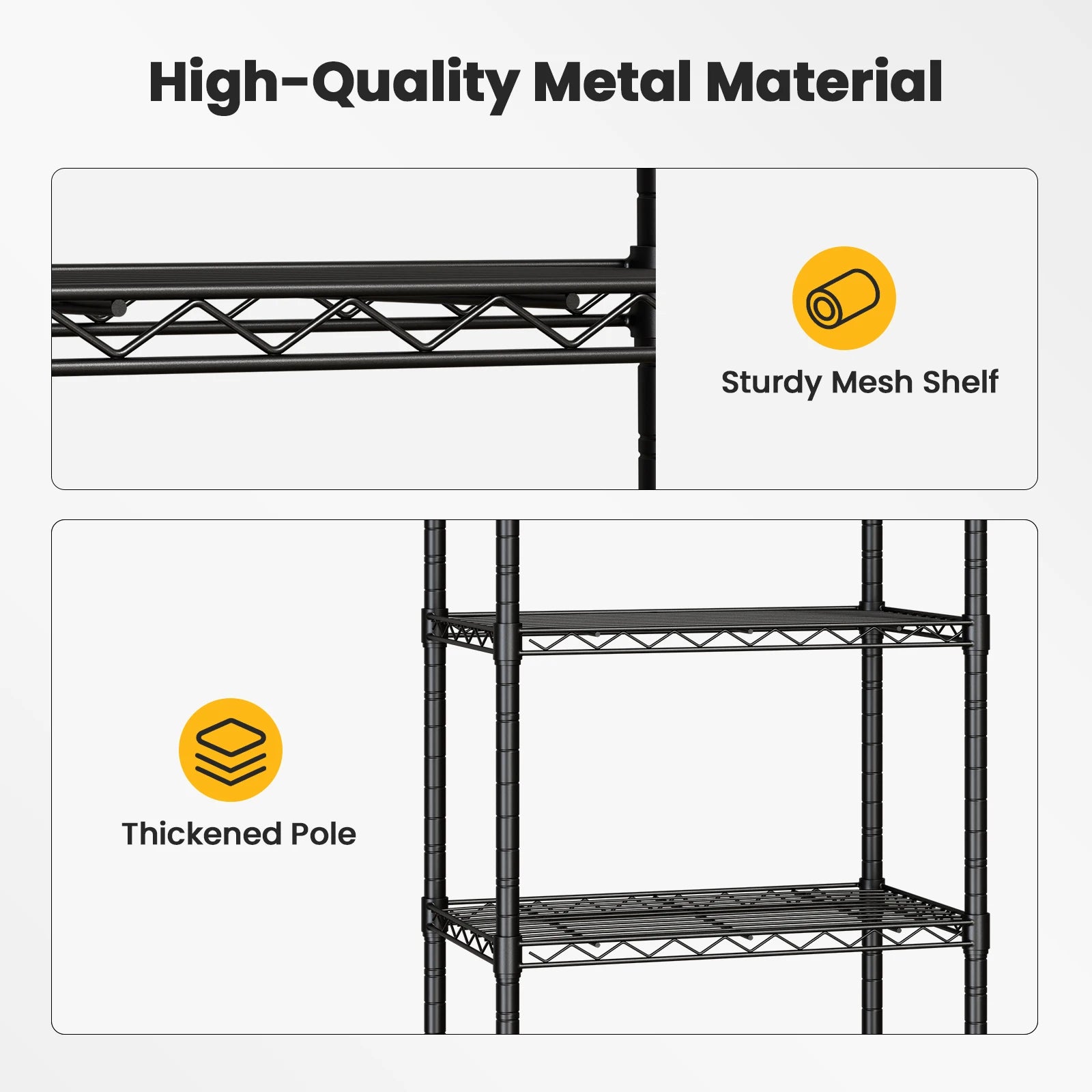 3–5 Tier Metal Grid Storage Shelf with Lockable Wheels